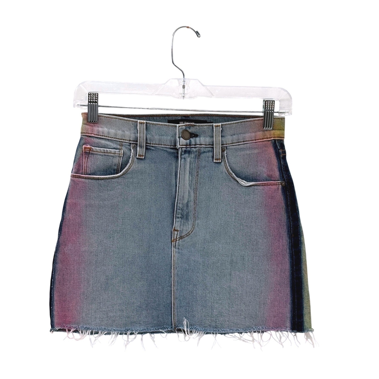 Hudson Mini Skirt Denim Viper Women 23 Blue Stripe Pink Yellow Boho Festival Y2k